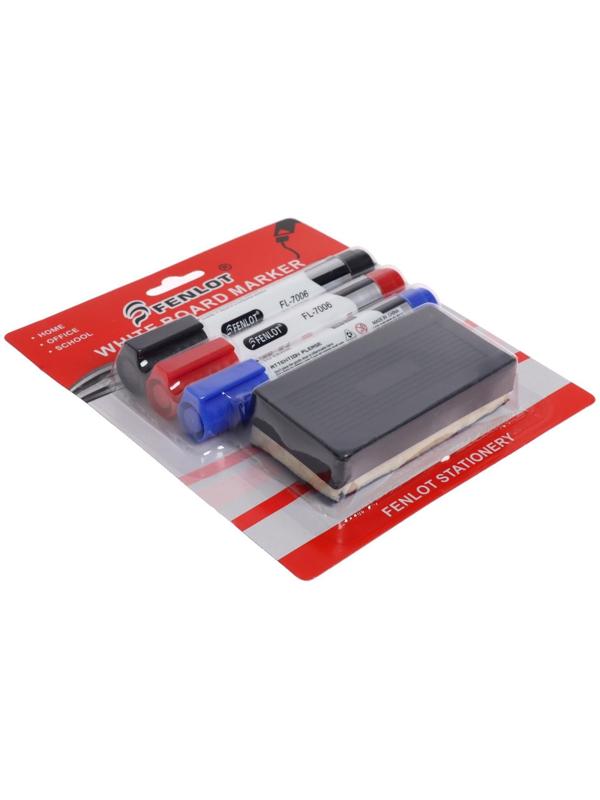 Набор маркеров для доски, 3 цвета, 3 мм, с губкой, блистер