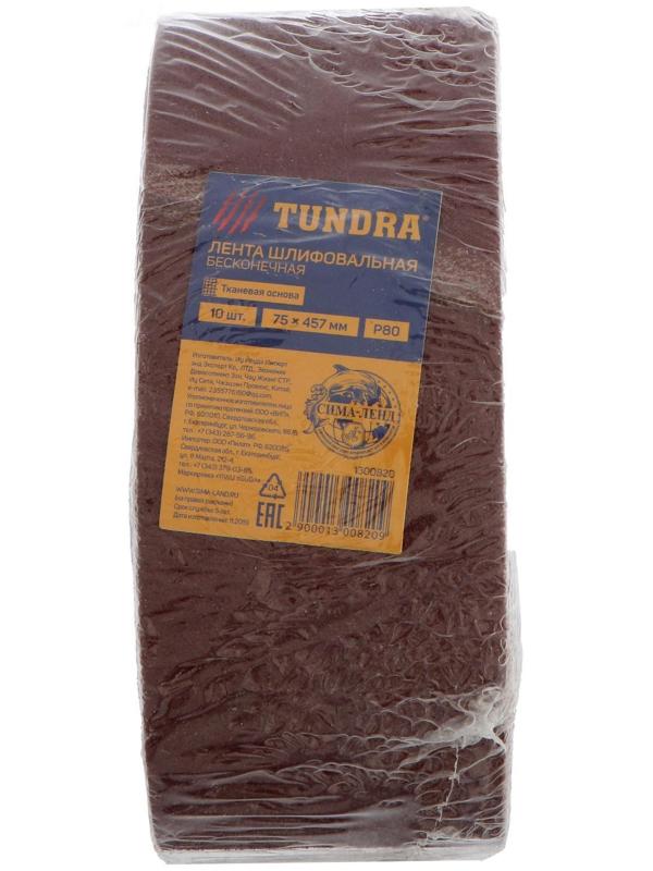 Лента абразивная бесконечная ТУНДРА, на тканевой основе, 75 х 457 мм, Р80, 10 шт.