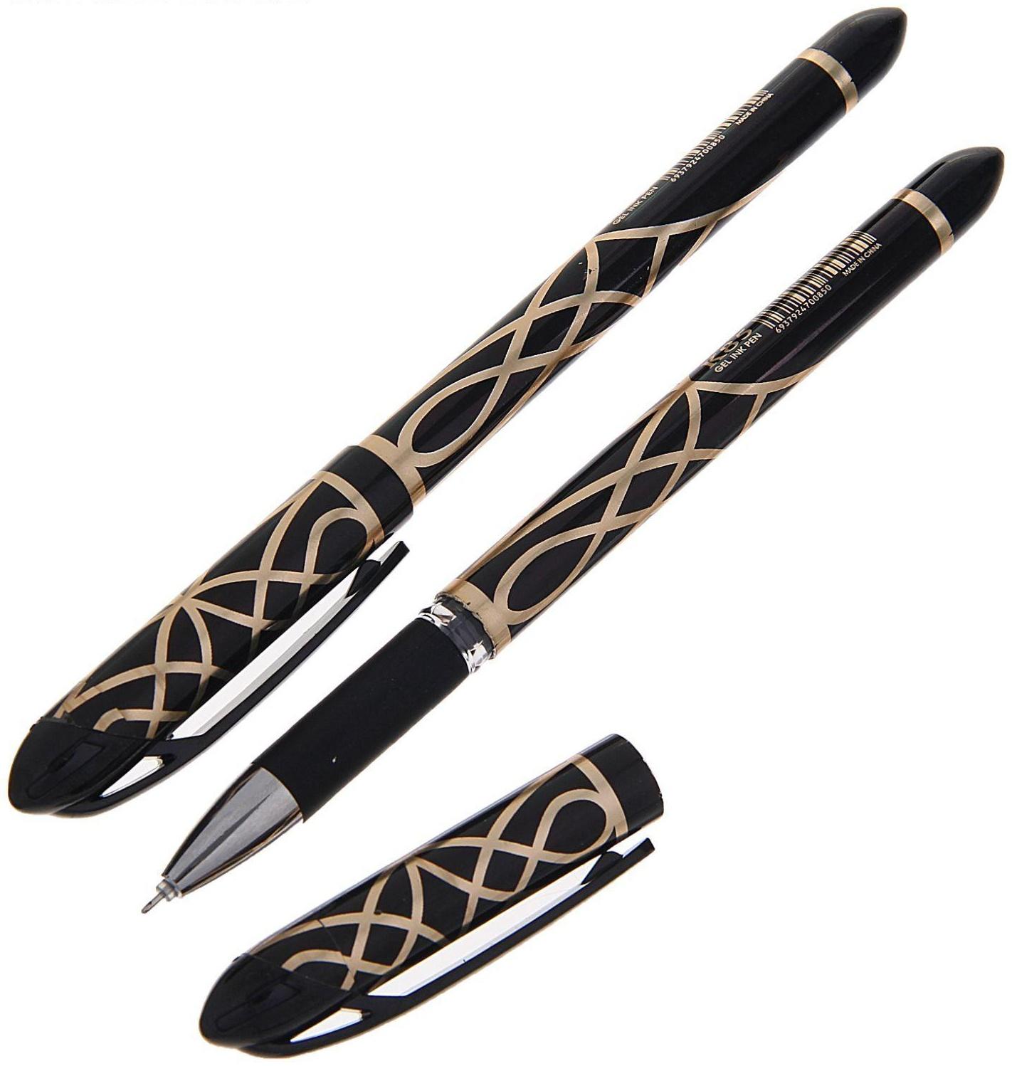 Ручка гелевая 0.5 мм, чёрный, корпус с узором, игольчатый пишущий узел