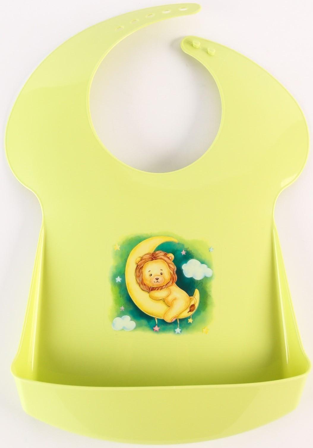 Нагрудник для кормления/слюнявчик непромакаемый с карманом, пластиковый, цвет зелёный