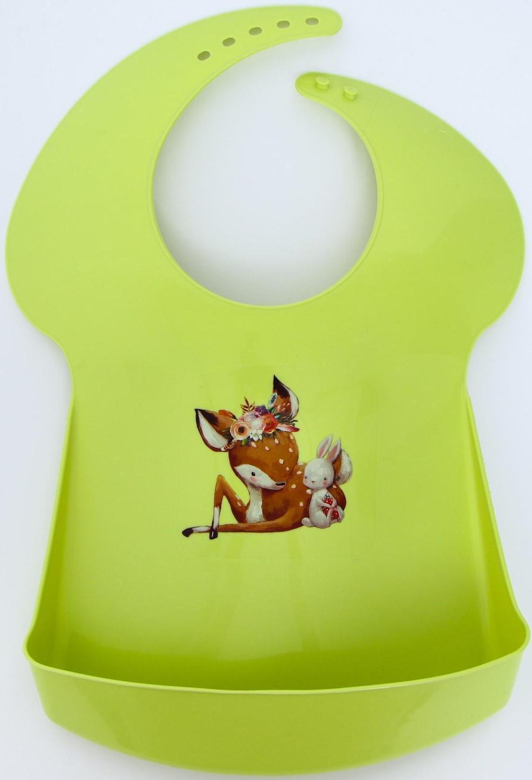 Нагрудник для кормления/слюнявчик непромакаемый с карманом, пластиковый, цвет зелёный