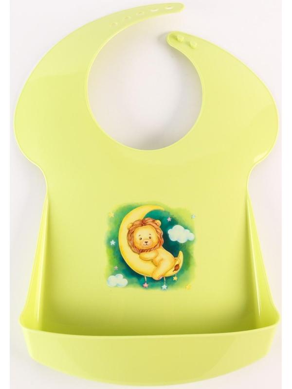 Нагрудник для кормления/слюнявчик непромакаемый с карманом, пластиковый, цвет зелёный