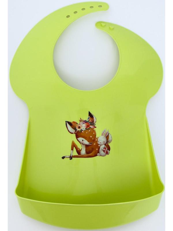 Нагрудник для кормления/слюнявчик непромакаемый с карманом, пластиковый, цвет зелёный