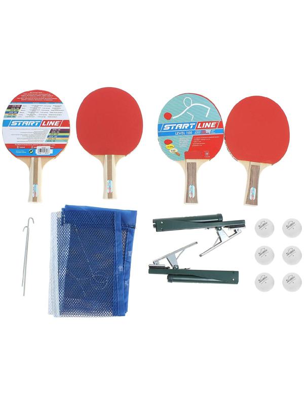Набор для настольного тенниса, 4 ракетки Level 100, 6 мячей Club Select, сетка с креплением