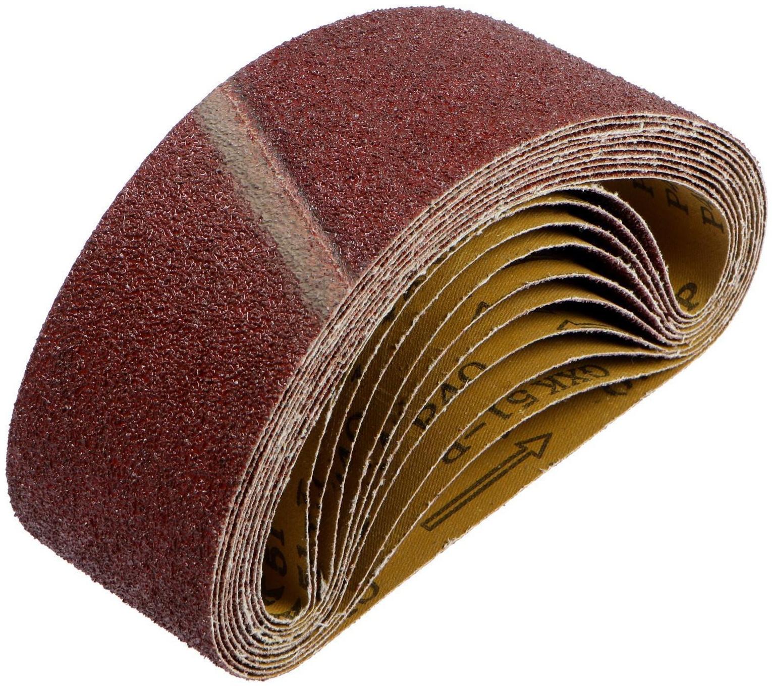 Лента абразивная бесконечная ТУНДРА, на тканевой основе, 75 х 533 мм, Р40, 10 шт.