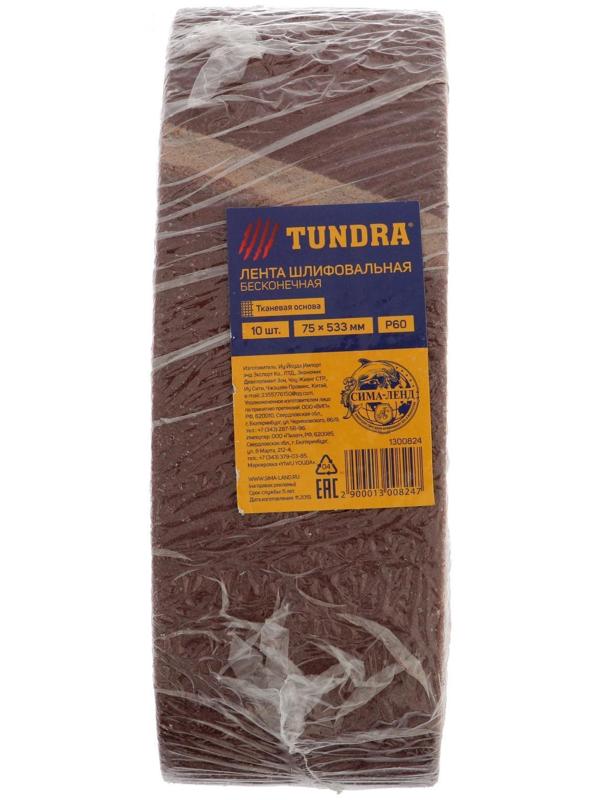 Лента абразивная бесконечная ТУНДРА, на тканевой основе, 75 х 533 мм, Р60, 10 шт.