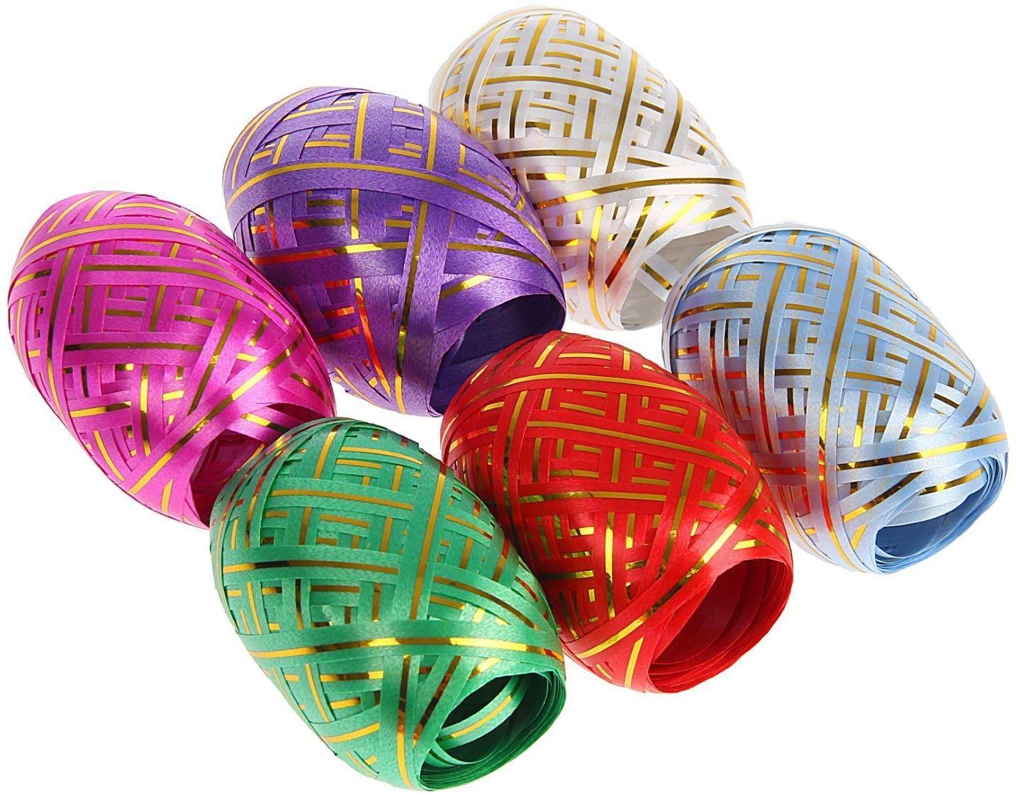 Лента упаковочная, с полосой, микс, 0,5 см х 10 м, набор 6 шт.