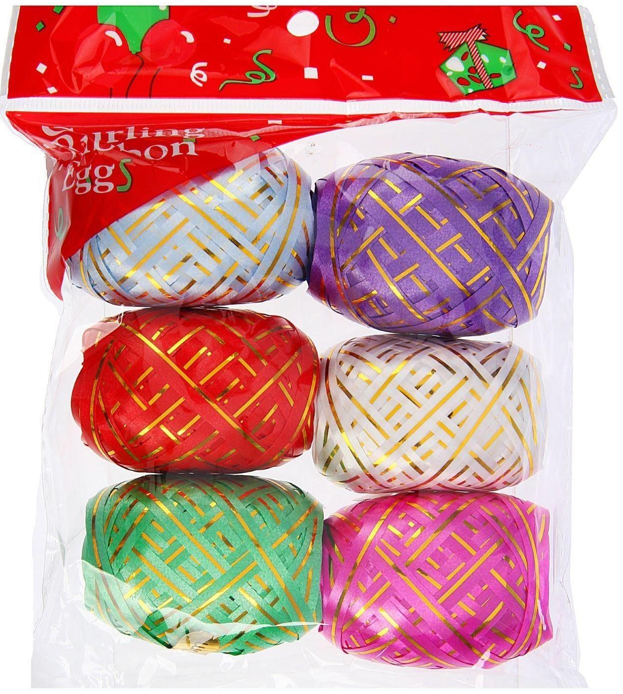 Лента упаковочная, с полосой, микс, 0,5 см х 10 м, набор 6 шт.