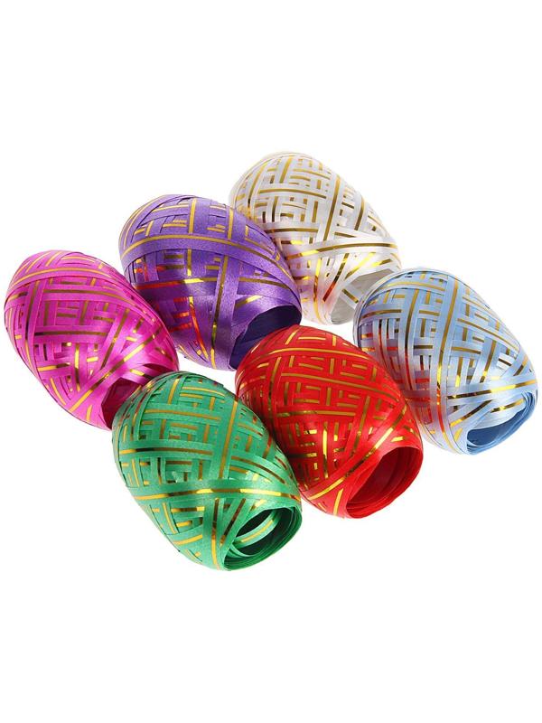 Лента упаковочная, с полосой, микс, 0,5 см х 10 м, набор 6 шт.