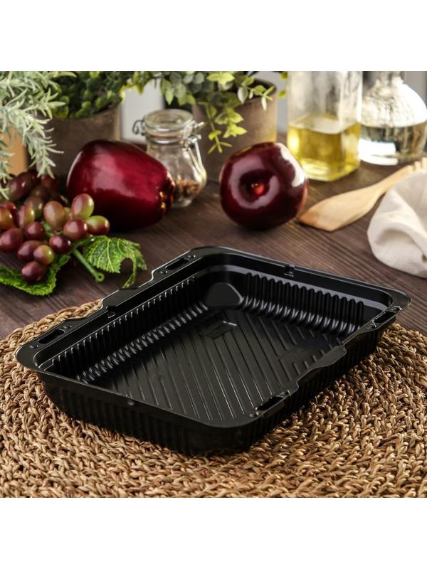 Контейнер с крышкой одноразовый для суши Коррекс, 24×19×5 см, 1,74 л, цвет чёрный