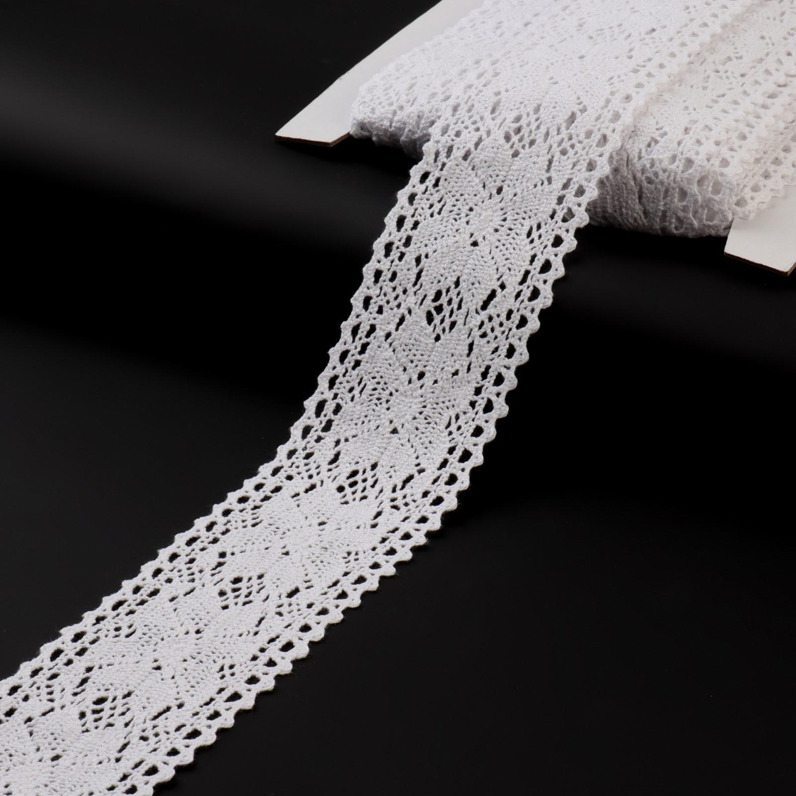 Кружево вязаное, 60 мм × 15 ± 1 м, цвет кипенно-белый