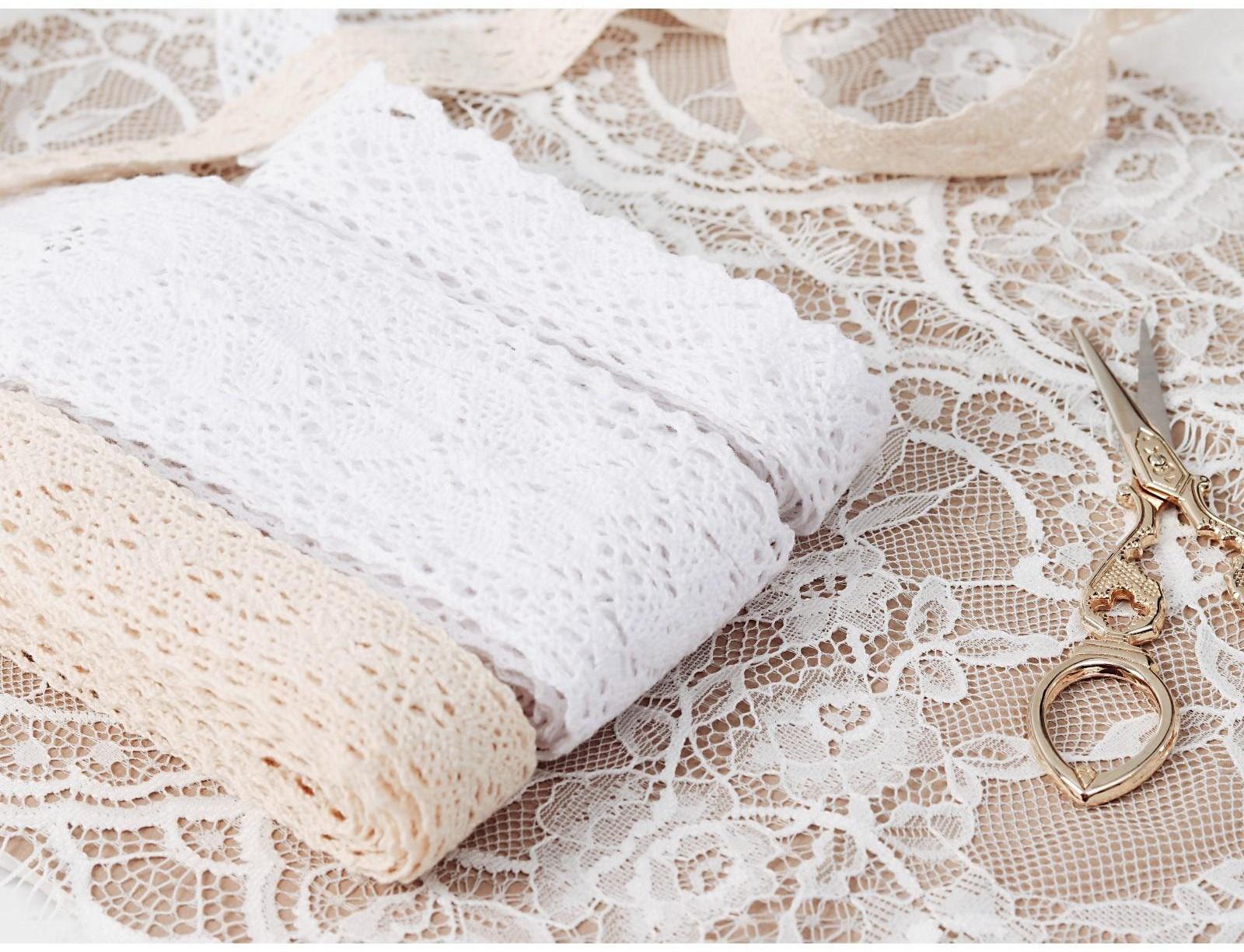 Кружево вязаное, 60 мм × 15 ± 1 м, цвет кипенно-белый