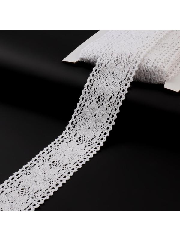 Кружево вязаное, 60 мм × 15 ± 1 м, цвет кипенно-белый