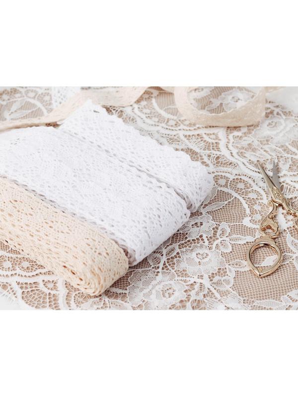 Кружево вязаное, 60 мм × 15 ± 1 м, цвет кипенно-белый