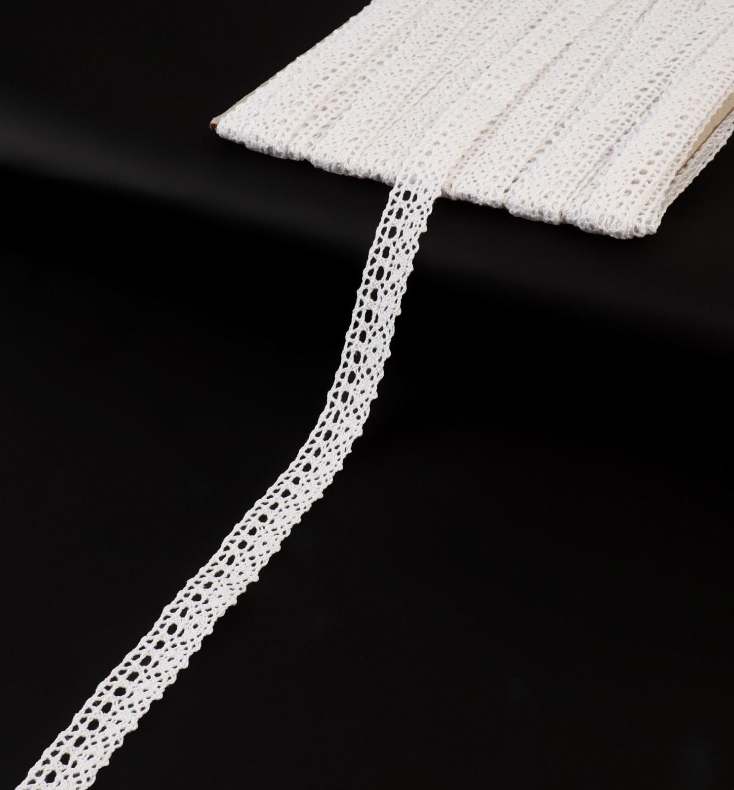 Кружево вязаное, 15 мм × 15 ± 1 м, цвет кипенно-белый
