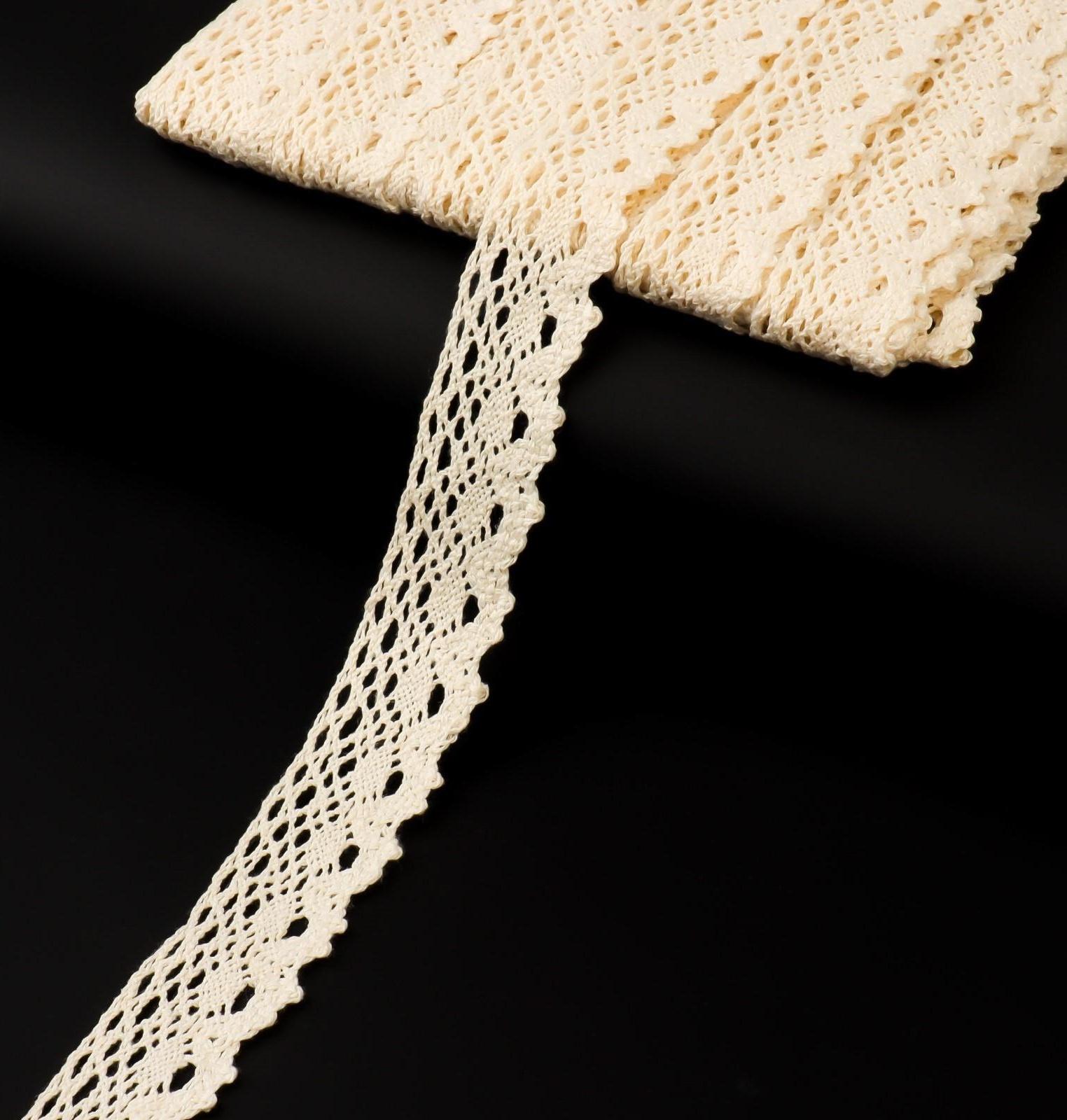 Кружево вязаное, 25 мм × 15 ± 1 м, цвет бежевый