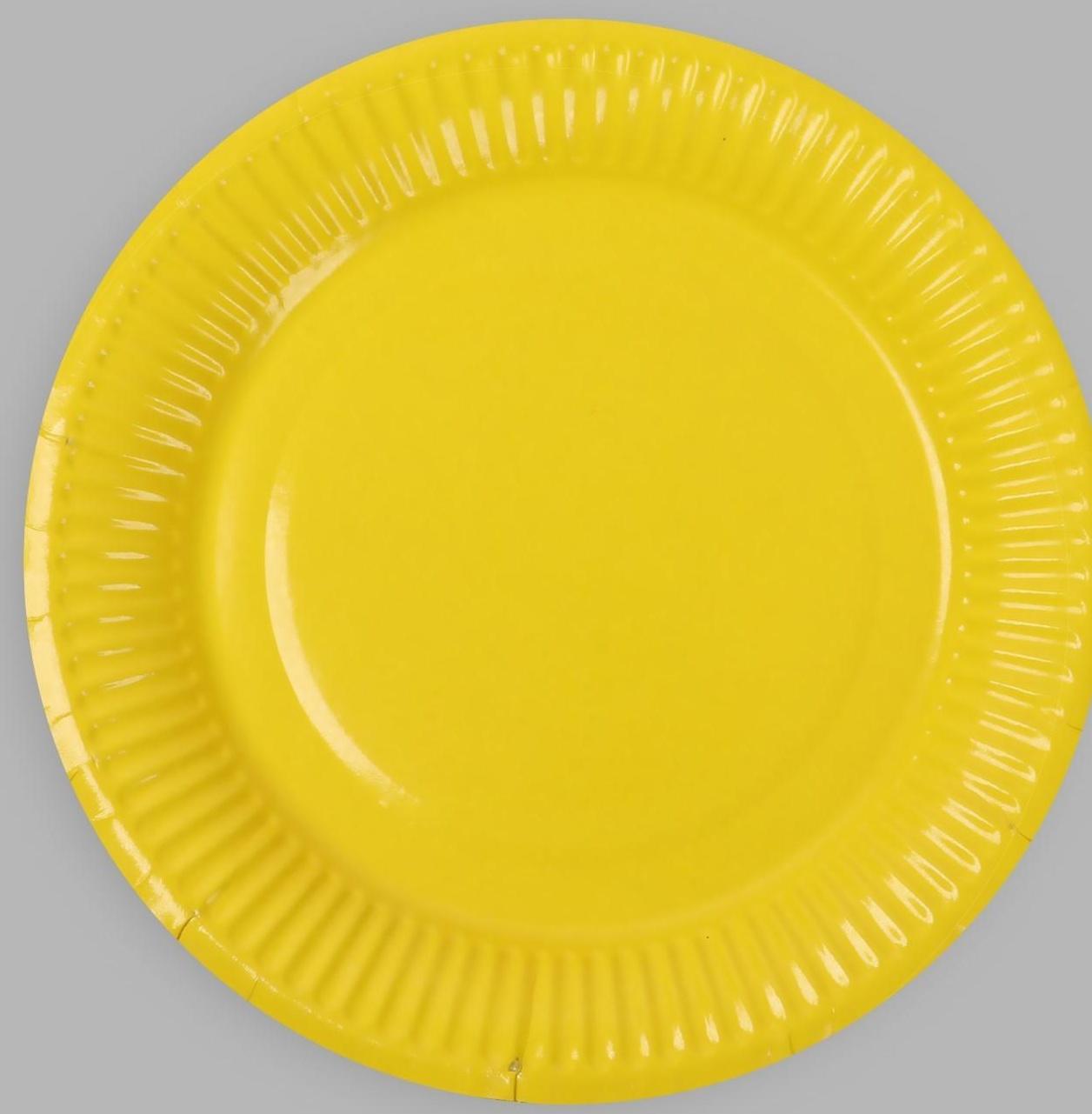 Тарелка бумажная, однотонная, 18 см, жёлтый цвет