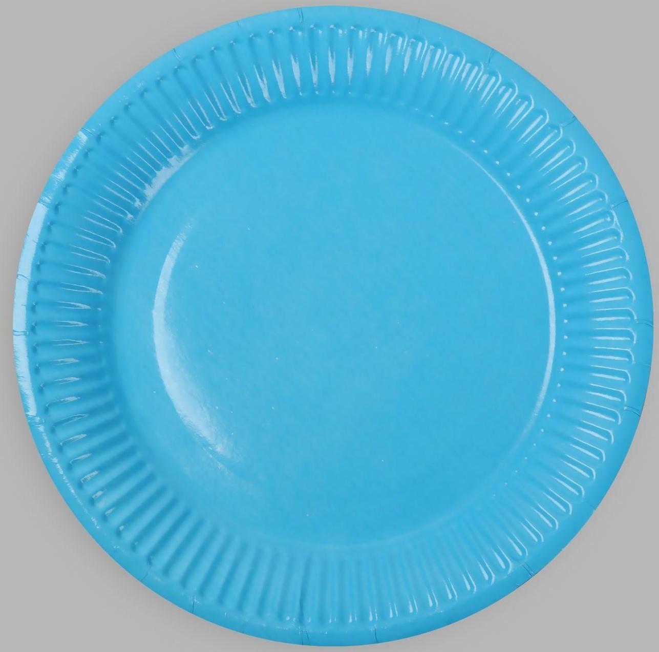 Тарелка бумажная, однотонная, 18 см, голубой цвет