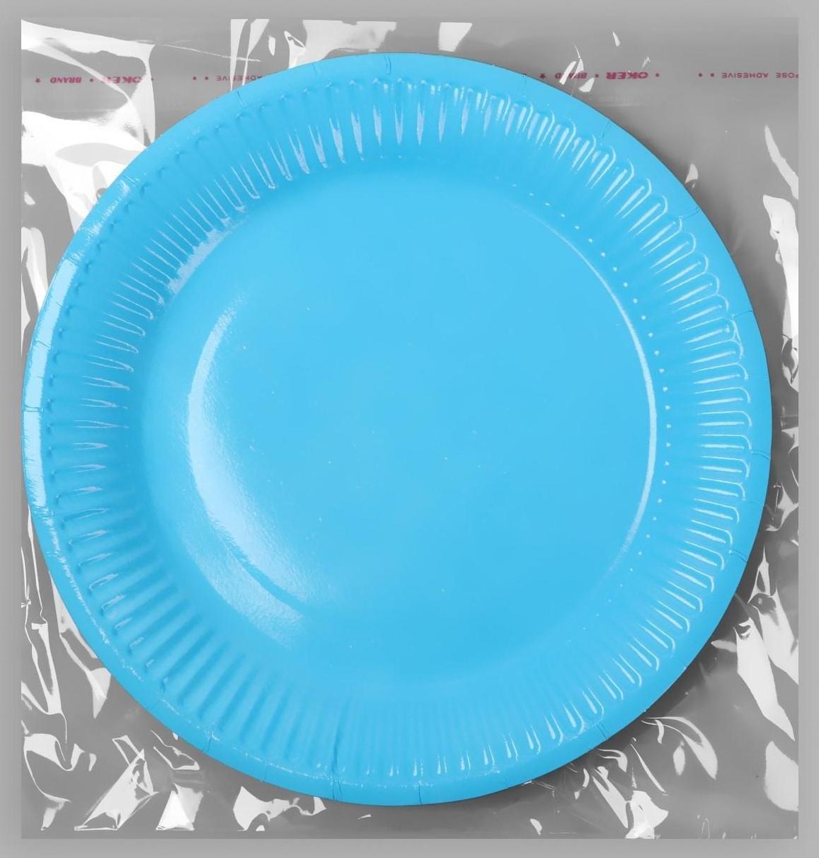 Тарелка бумажная, однотонная, 18 см, голубой цвет