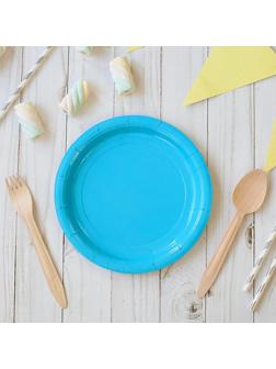 Тарелка бумажная, однотонная, 18 см, голубой цвет