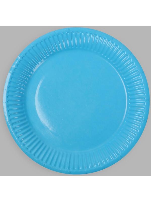 Тарелка бумажная, однотонная, 18 см, голубой цвет