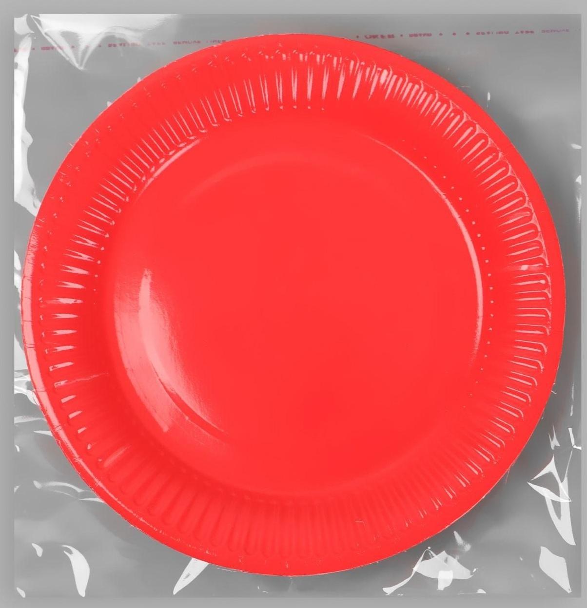 Тарелка бумажная, однотонная, 18 см, красный цвет