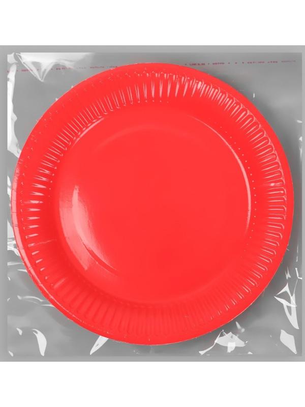 Тарелка бумажная, однотонная, 18 см, красный цвет