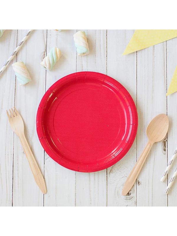 Тарелка бумажная, однотонная, 18 см, красный цвет