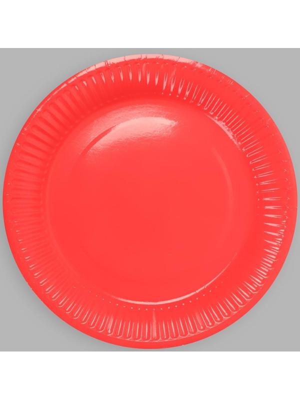 Тарелка бумажная, однотонная, 18 см, красный цвет