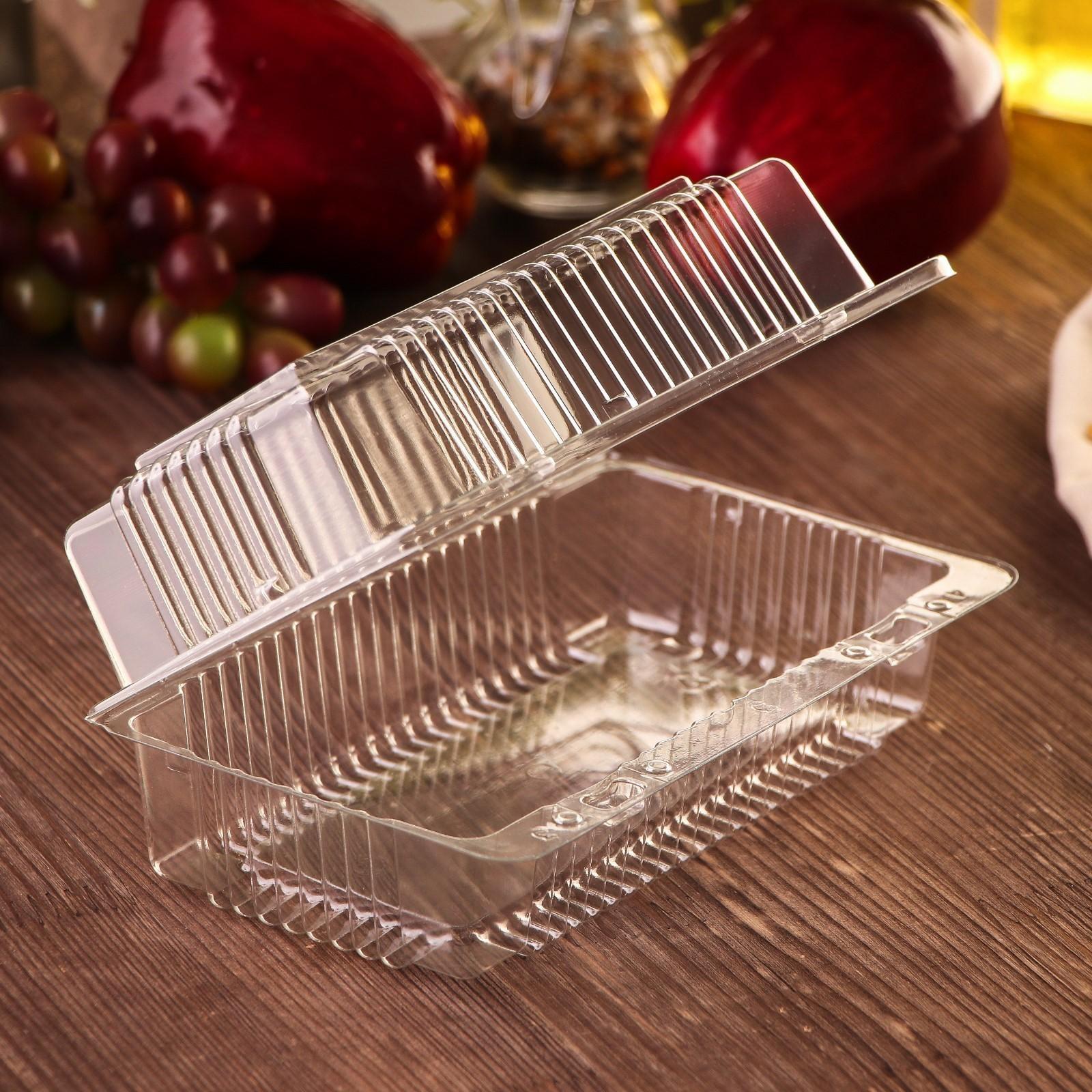 Контейнер одноразовый с неразьёмной крышкой, 18,4×11,2×7,9 см, цвет прозрачный