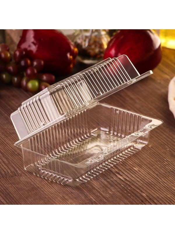 Контейнер одноразовый с неразьёмной крышкой, 18,4×11,2×7,9 см, цвет прозрачный