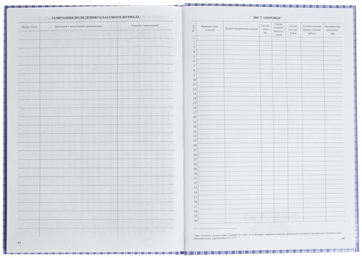 Классный журнал для 1-4 классов А4, 128 страниц, твердая ламинированная обложка, блок офсет 65г/м2