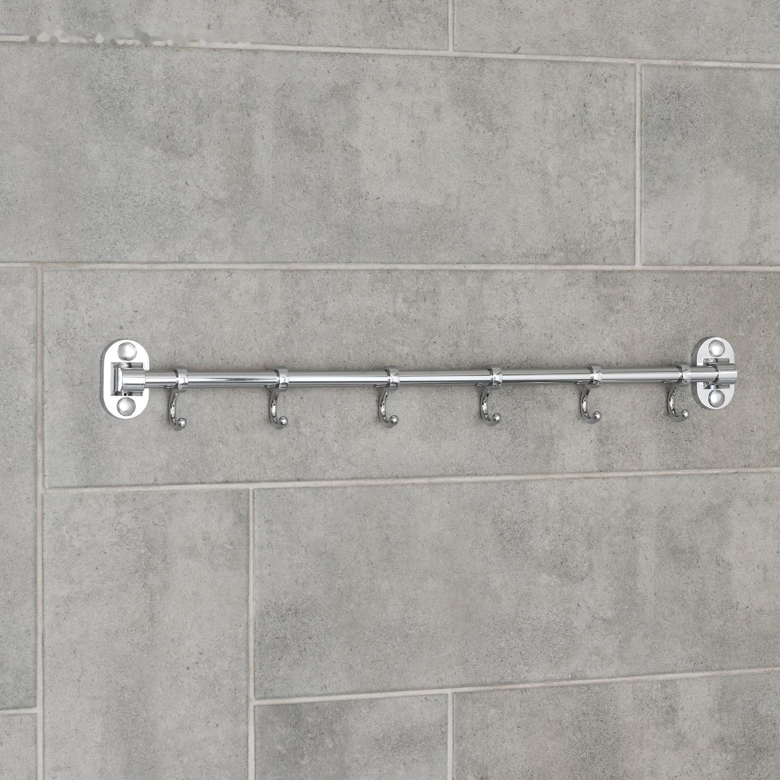 Крючок настенный на планке, двигающийся, Accoona А166-6, 6 шт, цвет хром