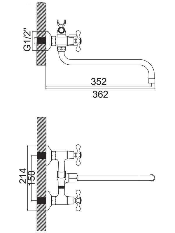 Смеситель для ванны Accoona А87176, двухрычажный, хром