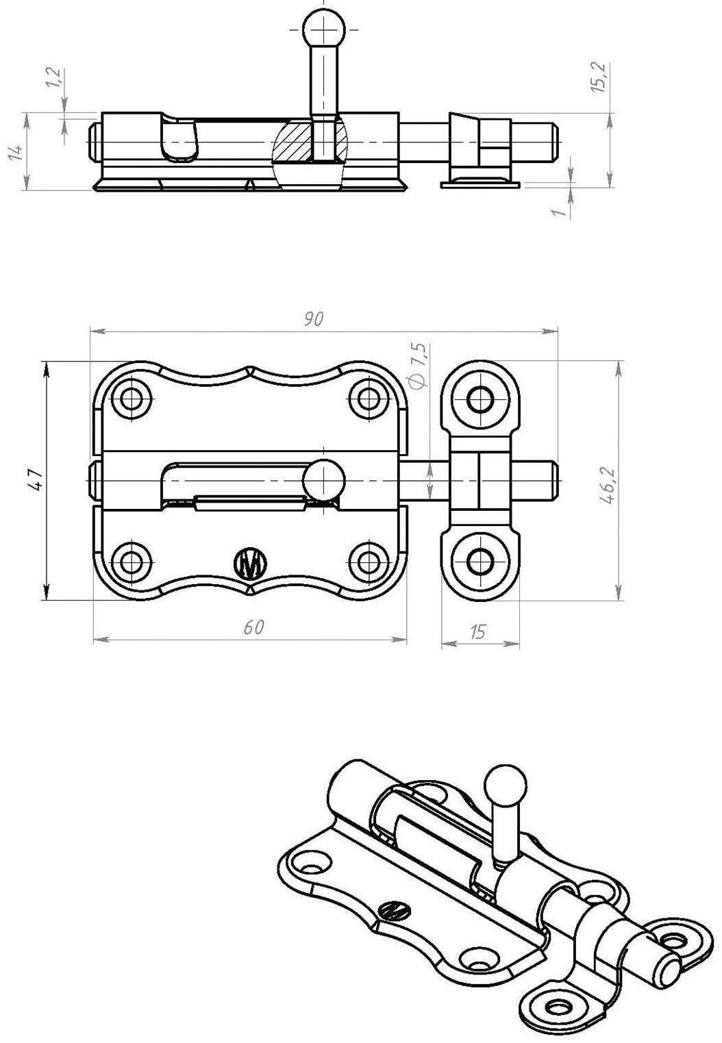 Задвижка накладная ЗТ-2-60, покрытие цинк