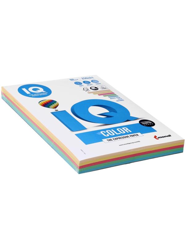 Бумага цветная А4 250 л, IQ COLOR, 80 г/м2, 20,23,25,28,30 по 50 л