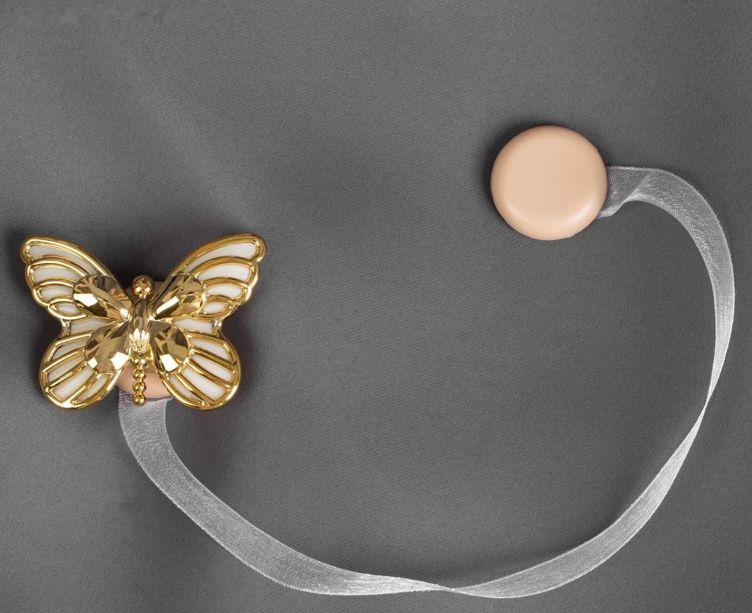 Подхват для штор «Бабочка», 6 × 4 см, 26 см, цвет золотой/белый