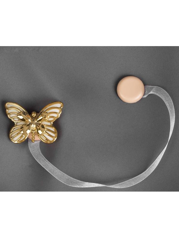 Подхват для штор «Бабочка», 6 × 4 см, 26 см, цвет золотой/белый