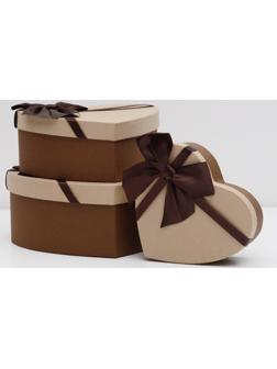 Набор коробок 3в1 Сердца, коричневый, 21 х 19 х 9 - 15.5 х 14 х 6 см