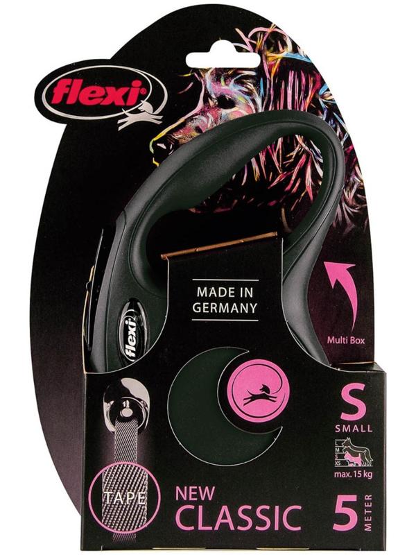 Рулетка Flexi  New Classic S (до 15 кг) 5 м лента, черная