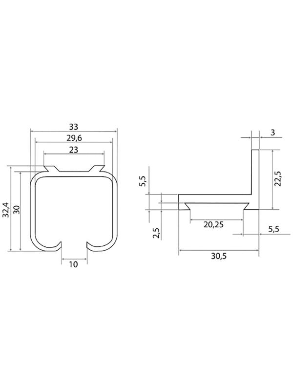 Направляющая для раздвижных дверей, 2 м