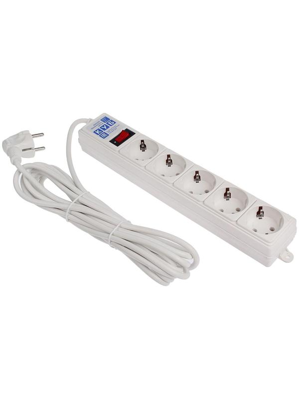 Сетевой фильтр Power Cube, 5 розеток, 5 м, 10 А, 2200 Вт, белый