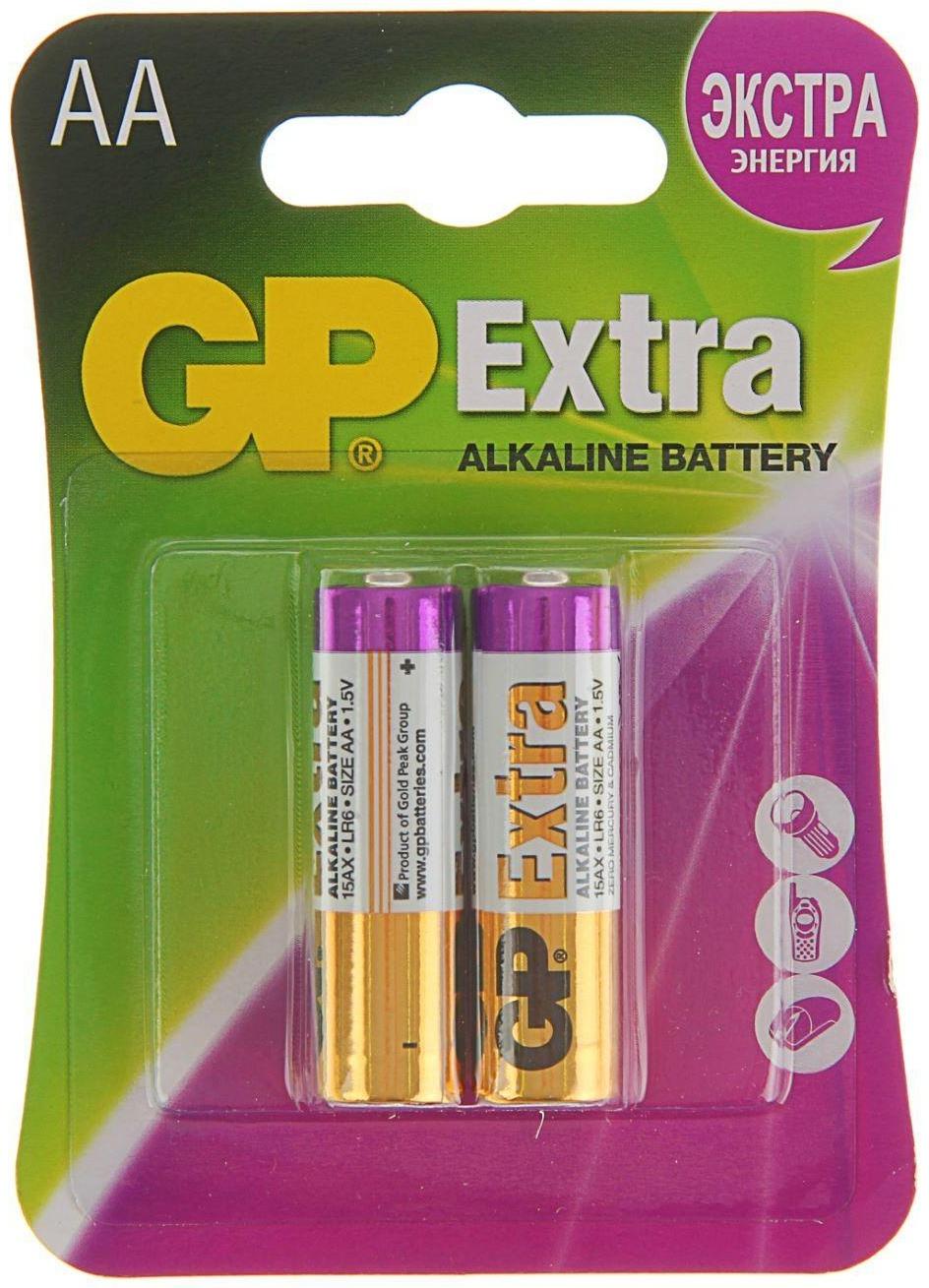 Батарейка алкалиновая GP Extra, AA, LR6-2BL, 1.5В, блистер, 2 шт.
