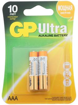 Батарейка алкалиновая GP Ultra, AAA, LR03-2BL, 1.5В, блистер, 2 шт.
