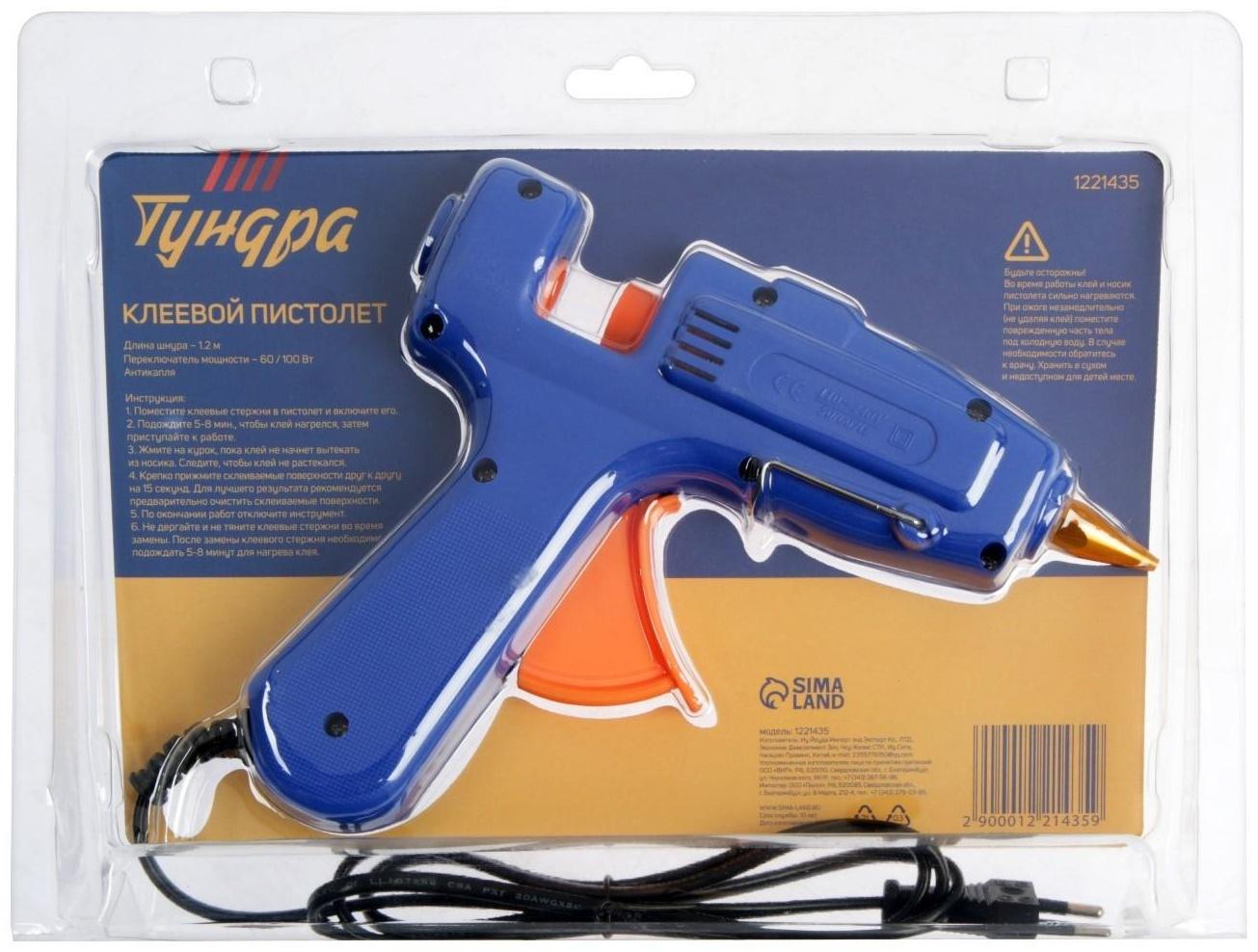 Клеевой пистолет ТУНДРА, переключатель мощности 60/100 Вт, 220 В, антикапля, 11 мм