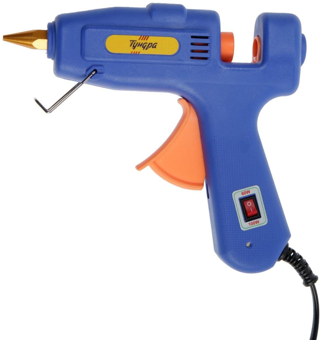 Клеевой пистолет ТУНДРА, переключатель мощности 60/100 Вт, 220 В, антикапля, 11 мм