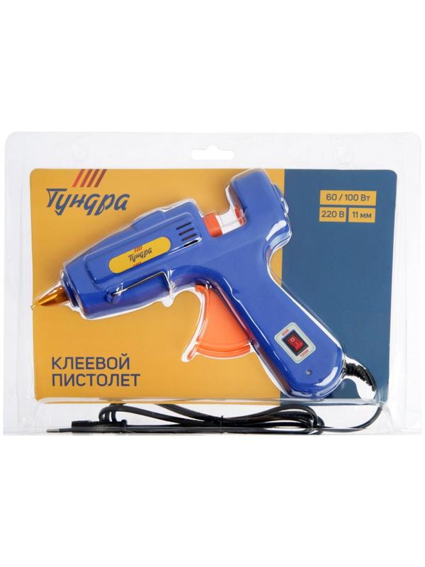 Клеевой пистолет ТУНДРА, переключатель мощности 60/100 Вт, 220 В, антикапля, 11 мм