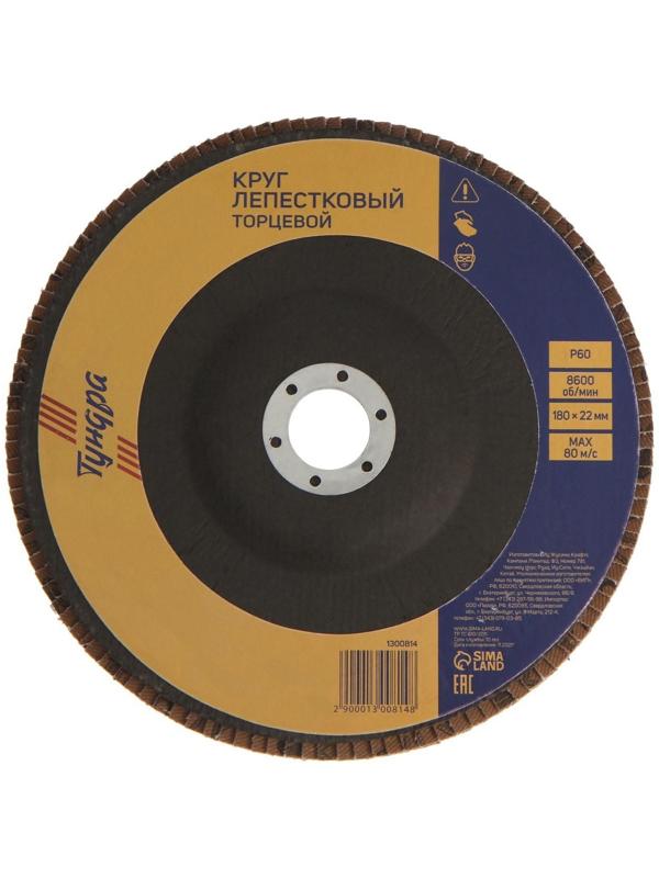 Круг лепестковый торцевой ТУНДРА, 180 х 22 мм, Р60