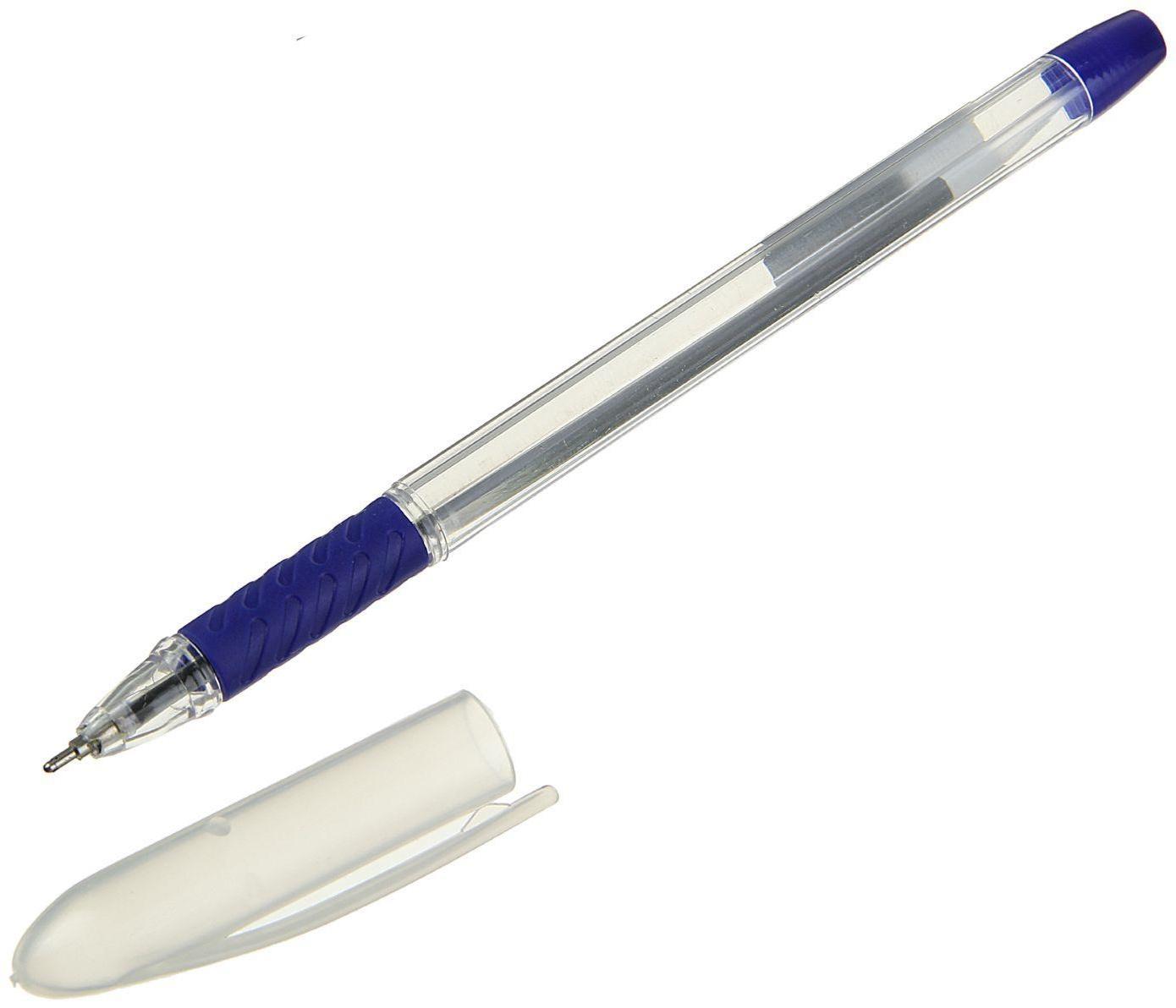 Ручка шариковая, 1.0 мм, стержень синий, корпус прозрачный,с резиновым держателем