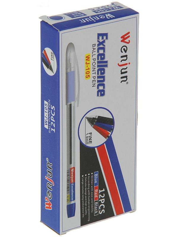 Ручка шариковая, 1.0 мм, стержень синий, корпус прозрачный,с резиновым держателем